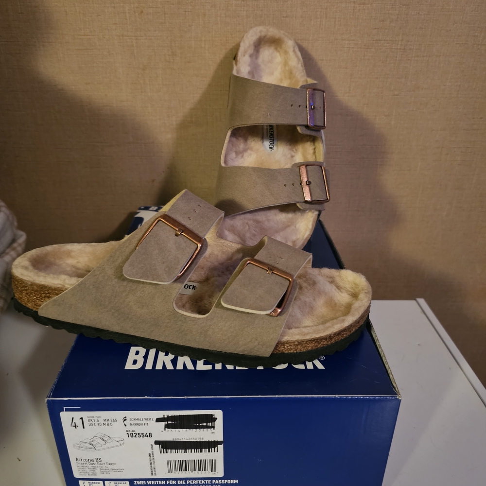Birkenstock Taupe Shearling Sandals